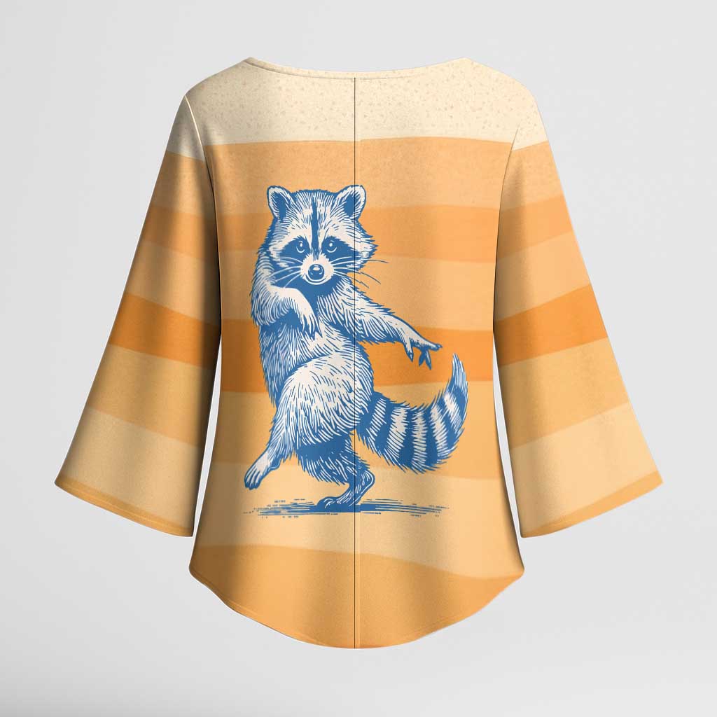 First Of All Raccoon Humor Kimono Sleeve Blouse with Vintage Orange Stripes