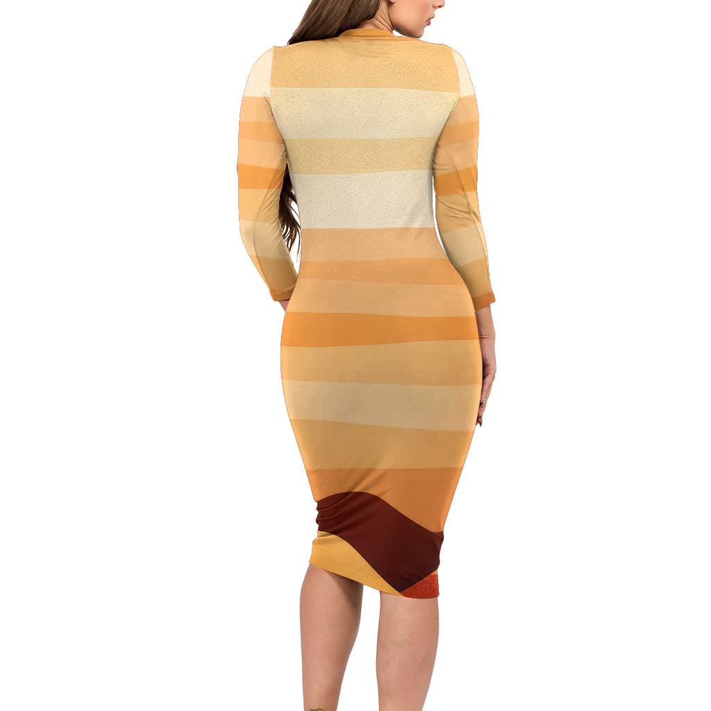 First Of All Raccoon Humor Long Sleeve Bodycon Dress with Vintage Orange Stripes