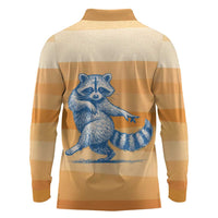 First Of All Raccoon Humor Long Sleeve Polo Shirt with Vintage Orange Stripes