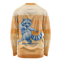 First Of All Raccoon Humor Long Sleeve Shirt with Vintage Orange Stripes