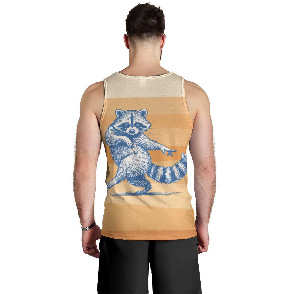 First Of All Raccoon Humor Men Tank Top with Vintage Orange Stripes