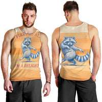 First Of All Raccoon Humor Men Tank Top with Vintage Orange Stripes