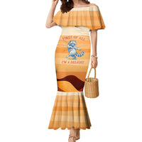 First Of All Raccoon Humor Mermaid Dress with Vintage Orange Stripes