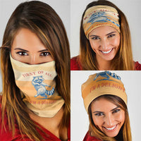 First Of All Raccoon Humor Neck Gaiter with Vintage Orange Stripes