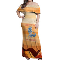 First Of All Raccoon Humor Off Shoulder Maxi Dress with Vintage Orange Stripes