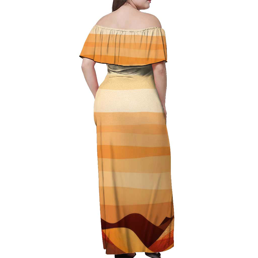 First Of All Raccoon Humor Off Shoulder Maxi Dress with Vintage Orange Stripes