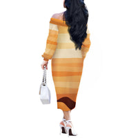 First Of All Raccoon Humor Off The Shoulder Long Sleeve Dress with Vintage Orange Stripes