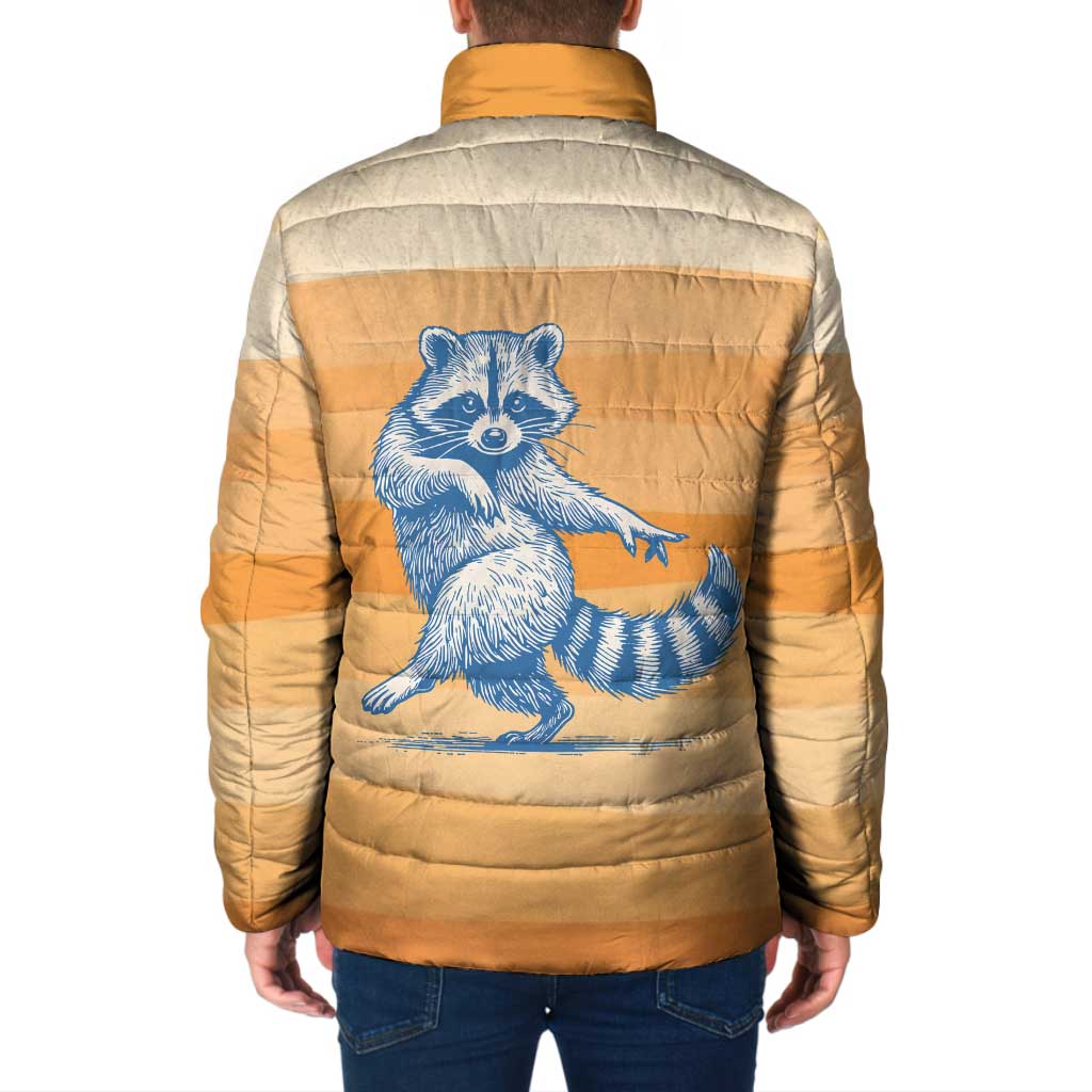 First Of All Raccoon Humor Padded Jacket with Vintage Orange Stripes