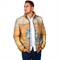 First Of All Raccoon Humor Padded Jacket with Vintage Orange Stripes