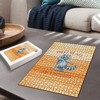 First Of All Raccoon Humor Puzzle with Vintage Orange Stripes