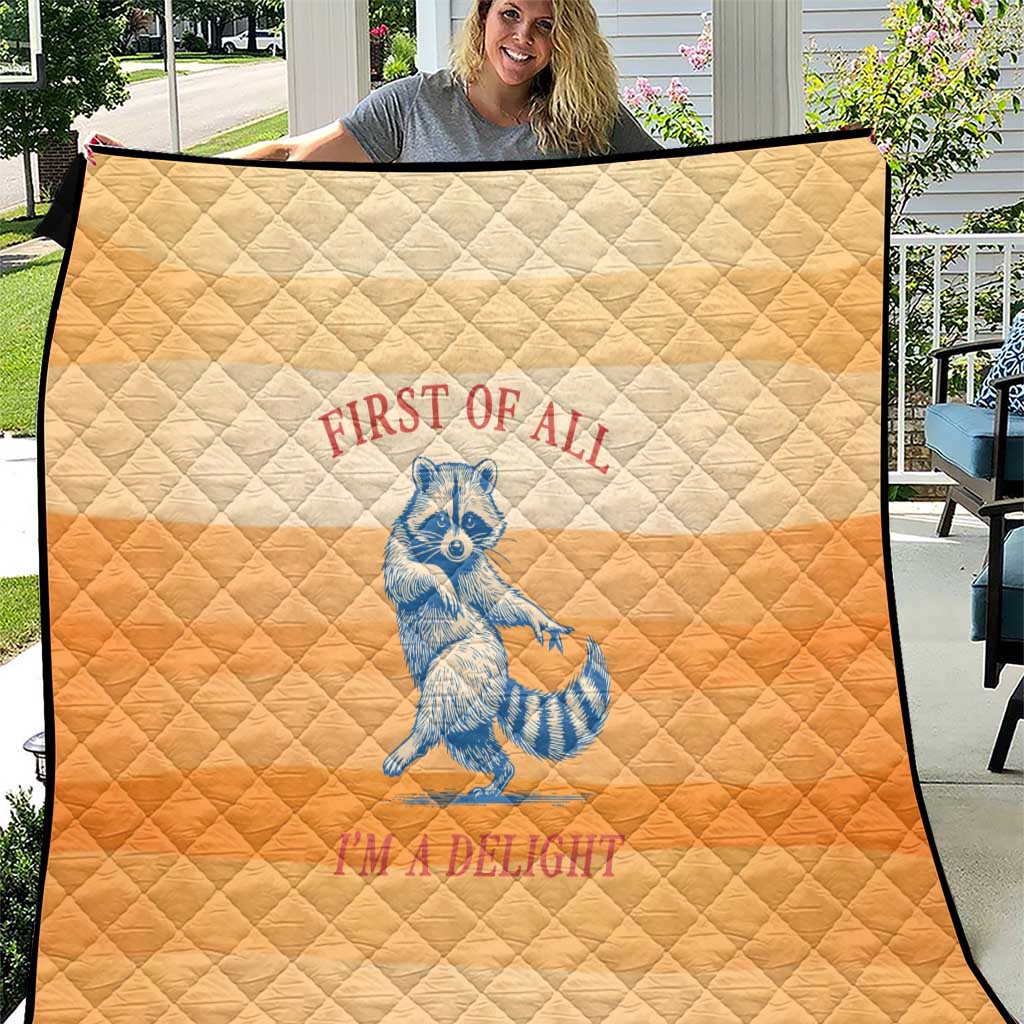 First Of All Raccoon Humor Quilt with Vintage Orange Stripes