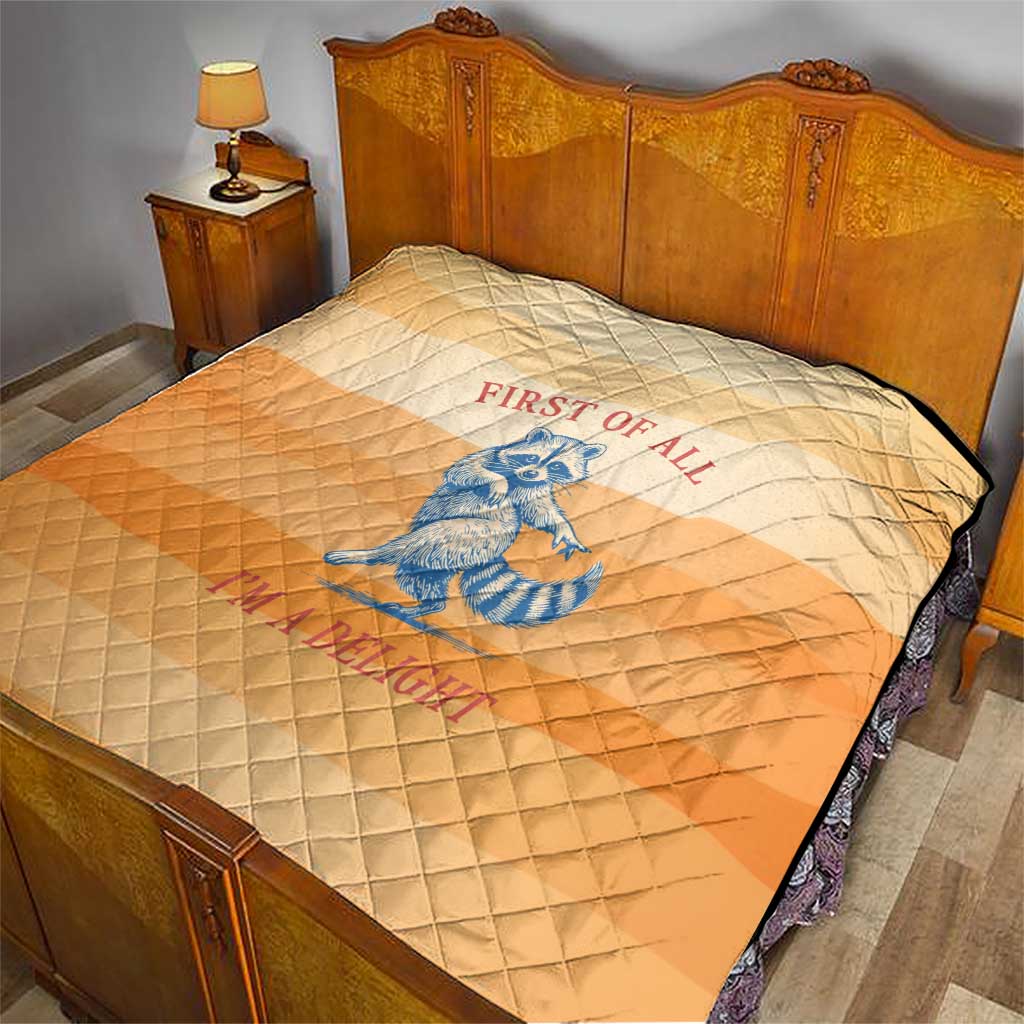 First Of All Raccoon Humor Quilt with Vintage Orange Stripes