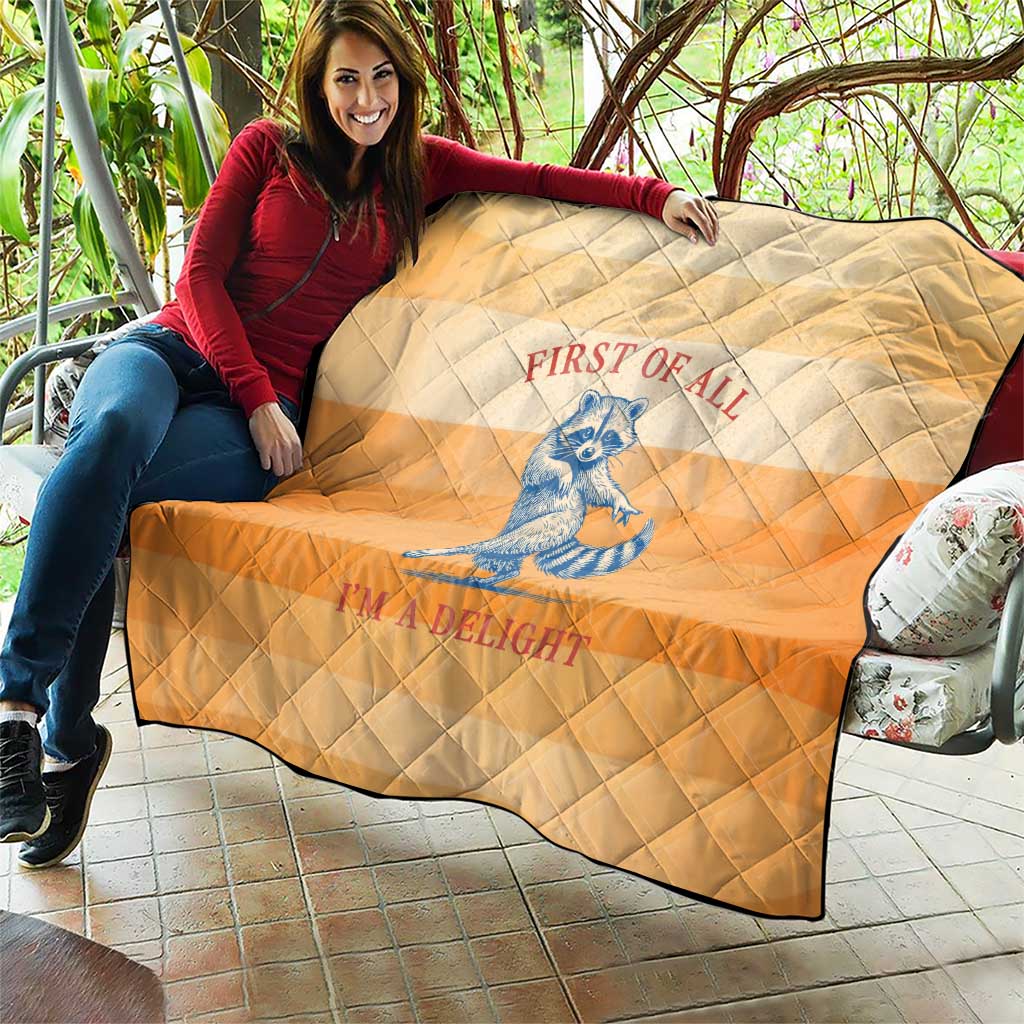 First Of All Raccoon Humor Quilt with Vintage Orange Stripes