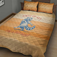 First Of All Raccoon Humor Quilt Bed Set with Vintage Orange Stripes