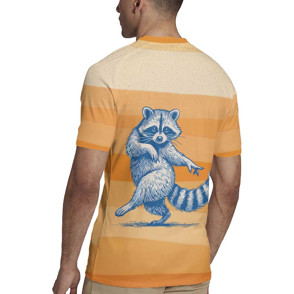 First Of All Raccoon Humor Rugby Jersey with Vintage Orange Stripes