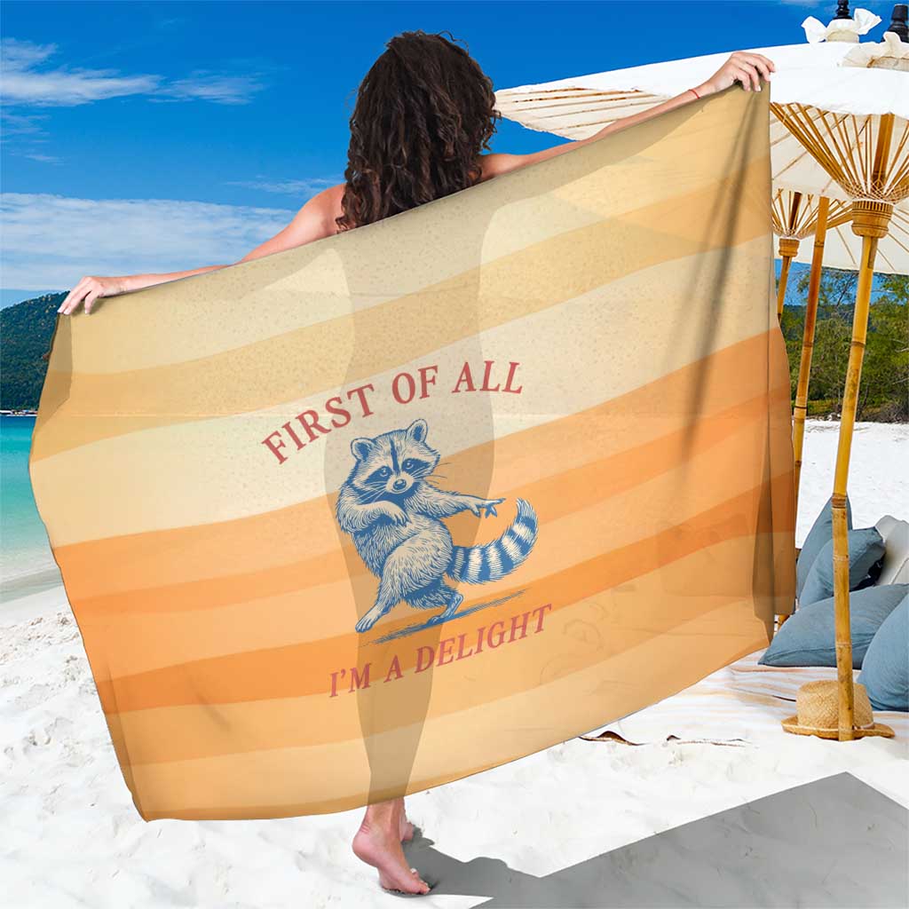 First Of All Raccoon Humor Sarong with Vintage Orange Stripes