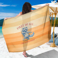 First Of All Raccoon Humor Sarong with Vintage Orange Stripes