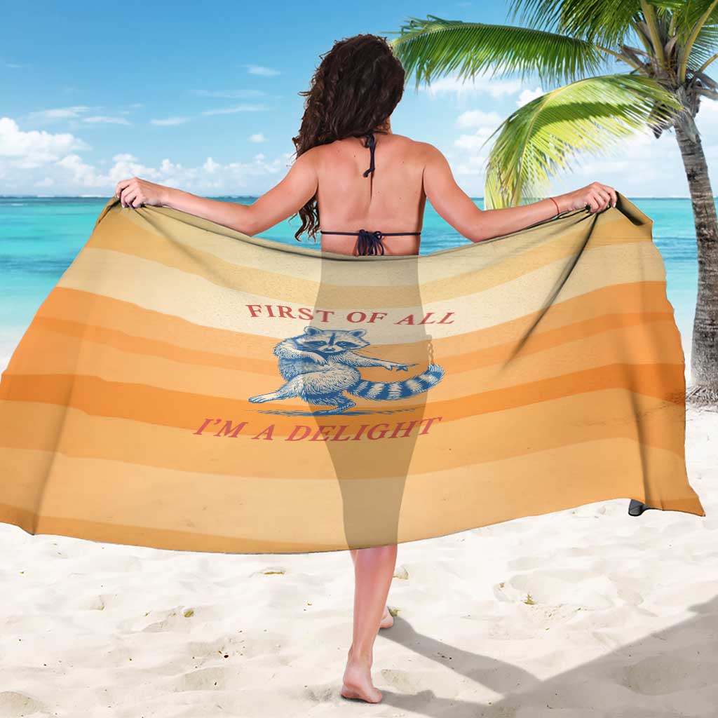 First Of All Raccoon Humor Sarong with Vintage Orange Stripes