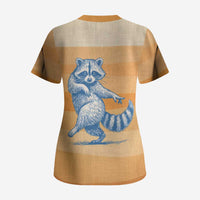 First Of All Raccoon Humor Scrub Top with Vintage Orange Stripes