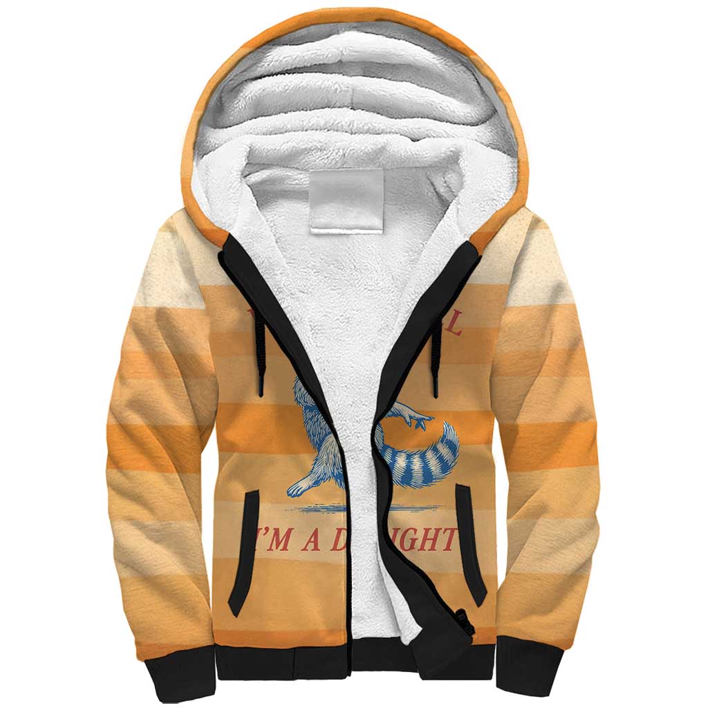 First Of All Raccoon Humor Sherpa Hoodie with Vintage Orange Stripes