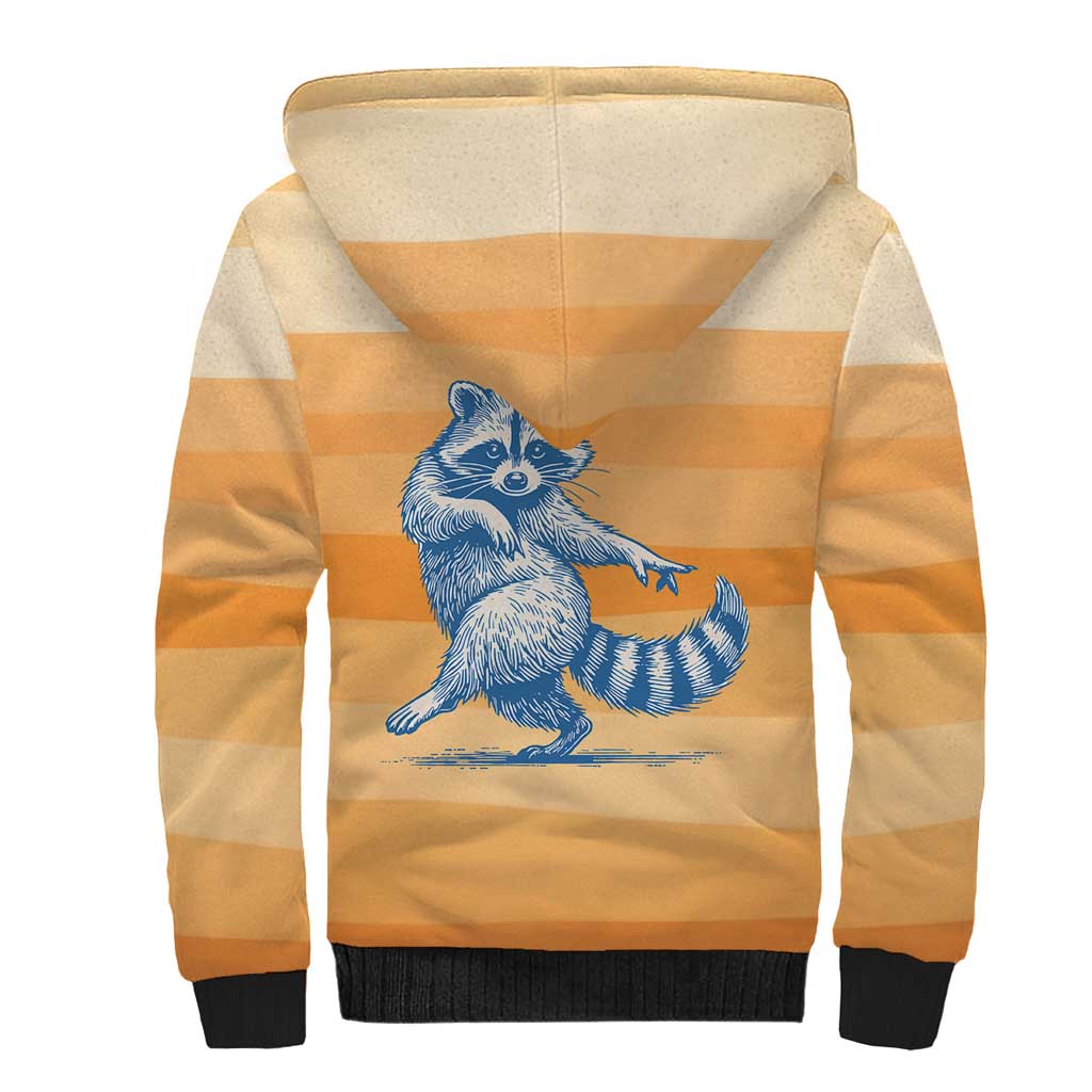 First Of All Raccoon Humor Sherpa Hoodie with Vintage Orange Stripes