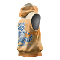 First Of All Raccoon Humor Sleeveless Hoodie with Vintage Orange Stripes