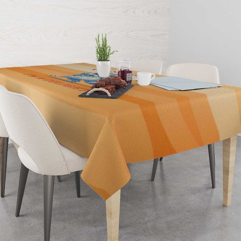 First Of All Raccoon Humor Tablecloth with Vintage Orange Stripes