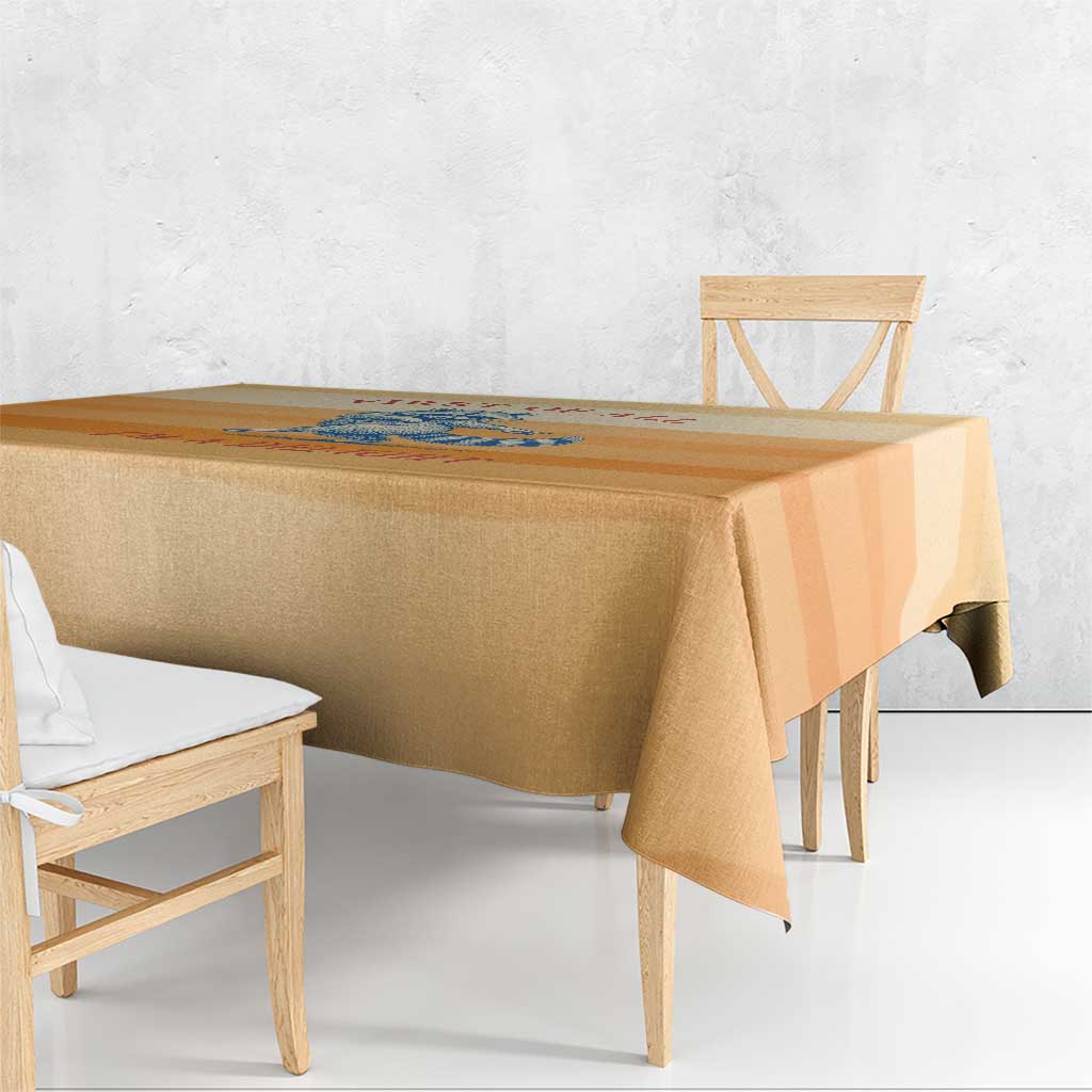 First Of All Raccoon Humor Tablecloth with Vintage Orange Stripes