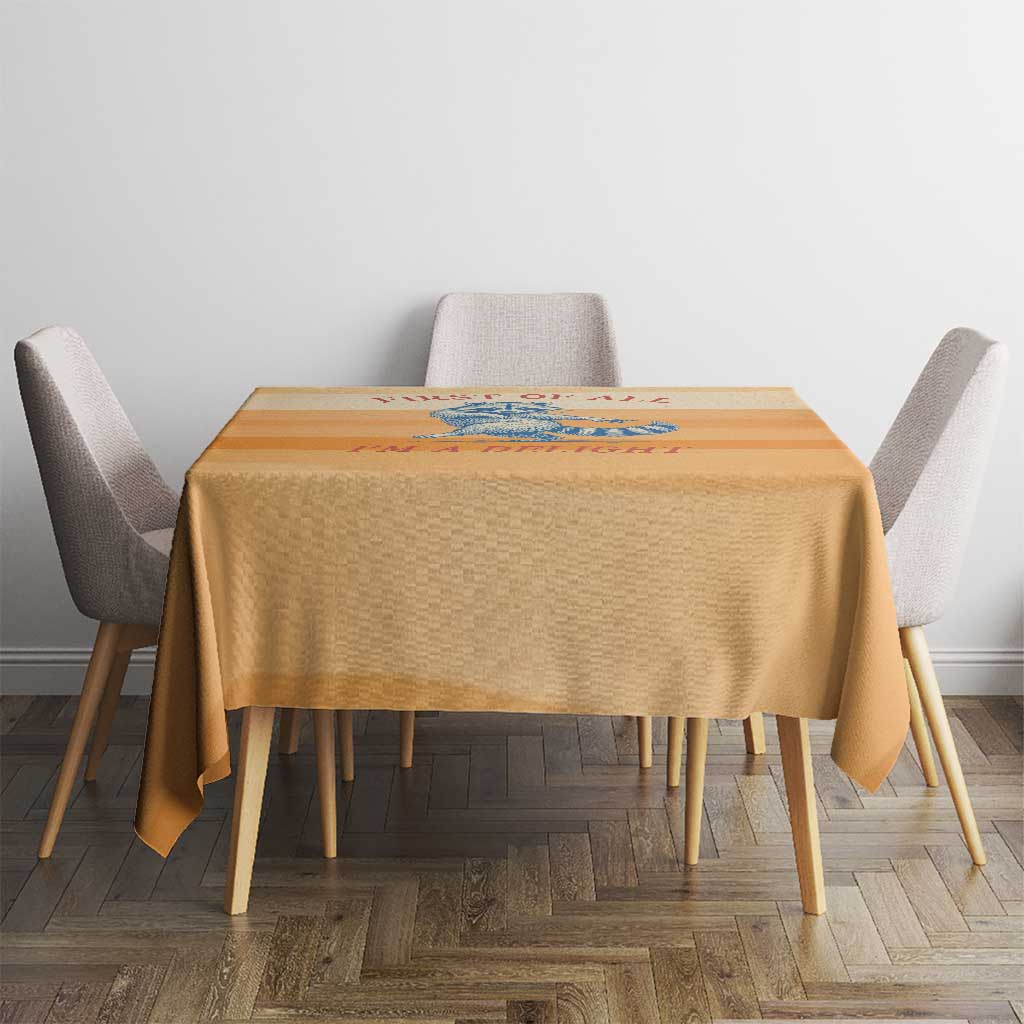 First Of All Raccoon Humor Tablecloth with Vintage Orange Stripes