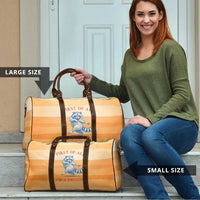 First Of All Raccoon Humor Travel Bag with Vintage Orange Stripes