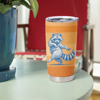 First Of All Raccoon Humor Tumbler Cup with Vintage Orange Stripes