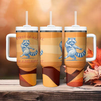 First Of All Raccoon Humor Tumbler With Handle with Vintage Orange Stripes