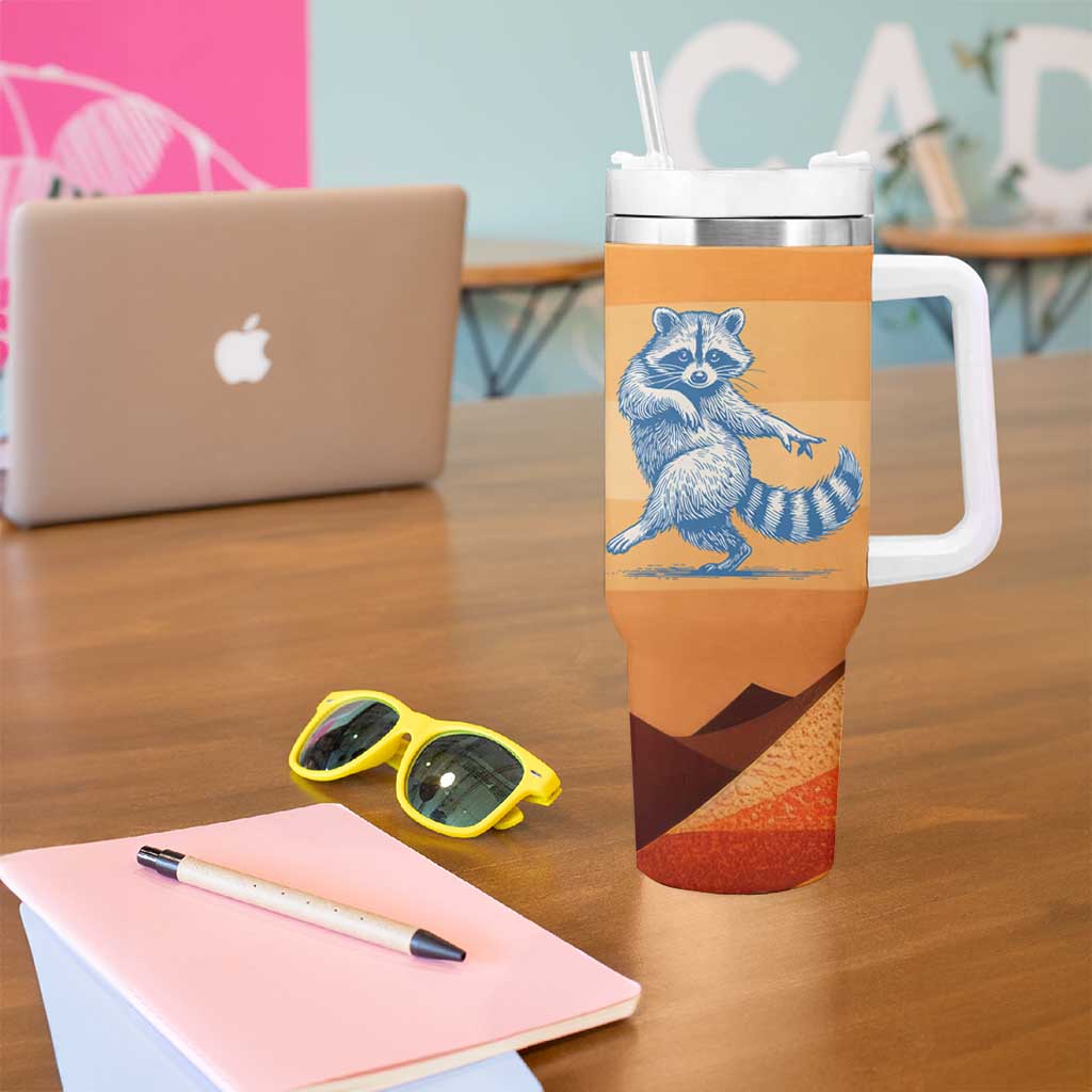 First Of All Raccoon Humor Tumbler With Handle with Vintage Orange Stripes