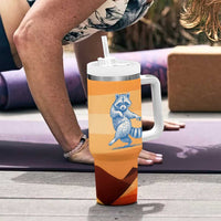 First Of All Raccoon Humor Tumbler With Handle with Vintage Orange Stripes