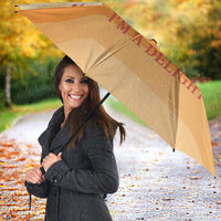 First Of All Raccoon Humor Umbrella with Vintage Orange Stripes