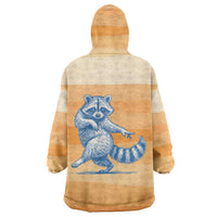 First Of All Raccoon Humor Wearable Blanket Hoodie with Vintage Orange Stripes