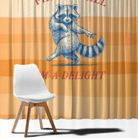 First Of All Raccoon Humor Window Curtain with Vintage Orange Stripes