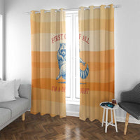 First Of All Raccoon Humor Window Curtain with Vintage Orange Stripes