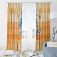 First Of All Raccoon Humor Window Curtain with Vintage Orange Stripes