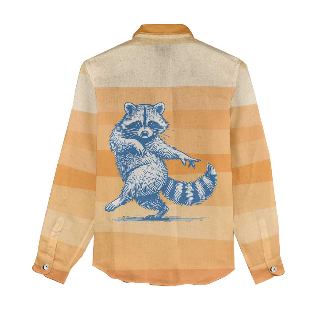 First Of All Raccoon Humor Women Casual Shirt with Vintage Orange Stripes