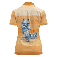First Of All Raccoon Humor Women Polo Shirt with Vintage Orange Stripes