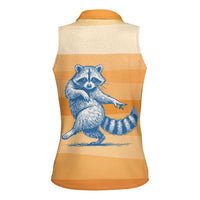 First Of All Raccoon Humor Women Sleeveless Polo Shirt with Vintage Orange Stripes