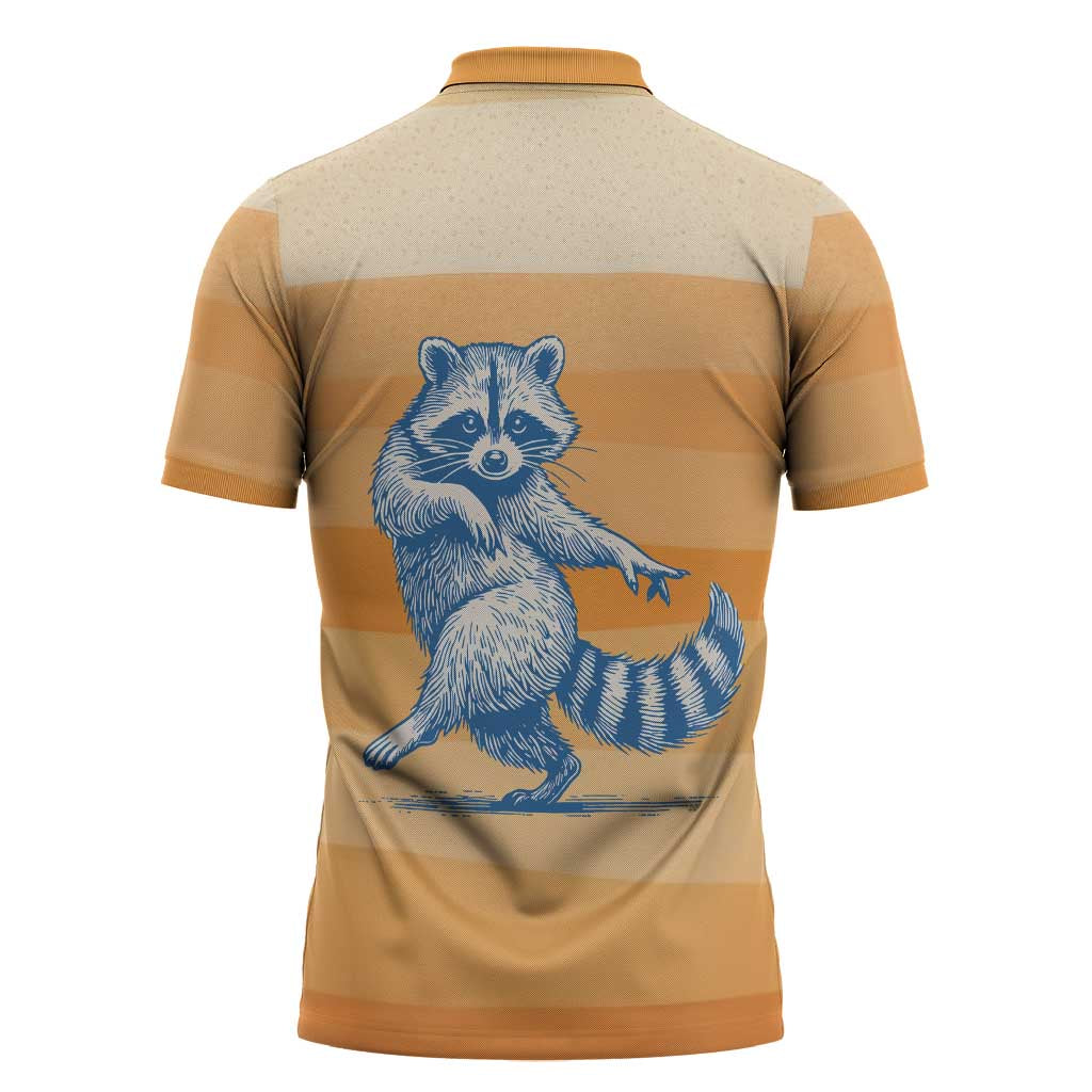 First Of All Raccoon Humor Zipper Polo Shirt with Vintage Orange Stripes