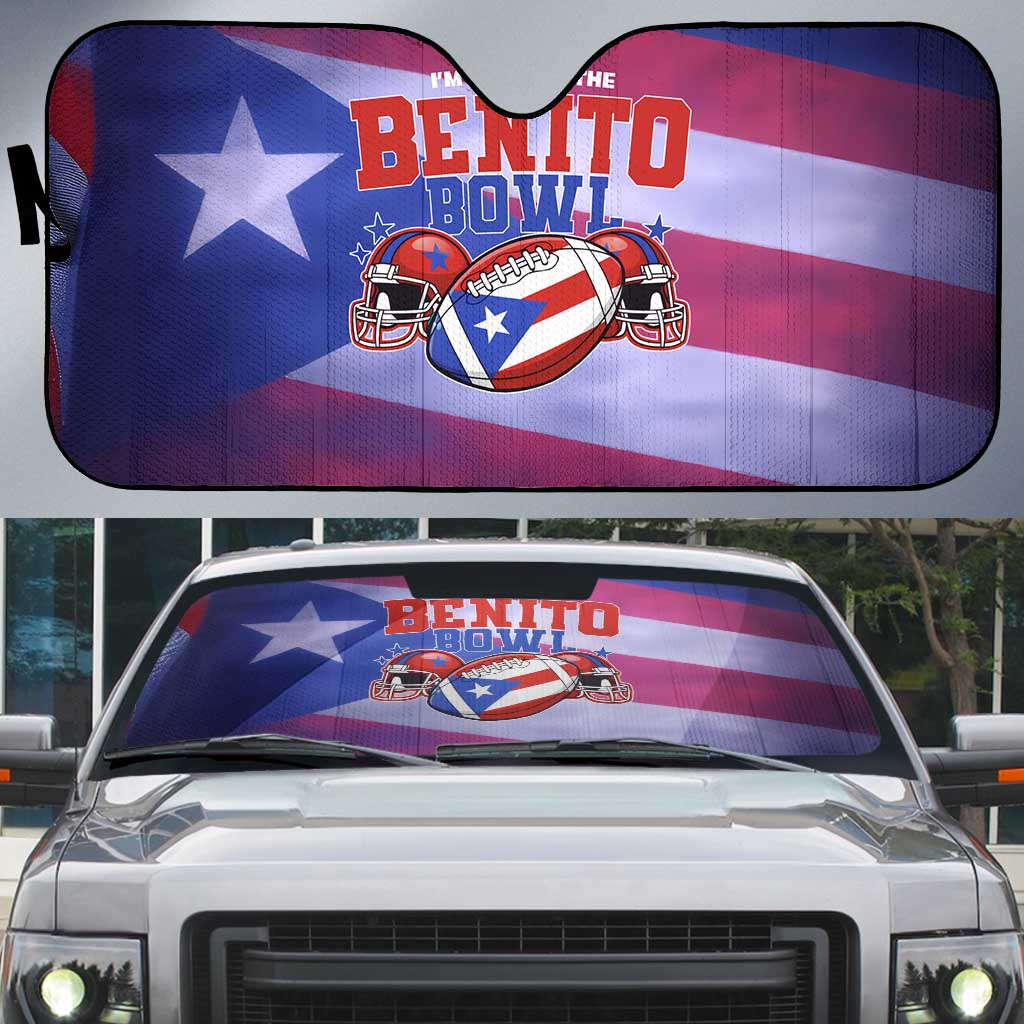 Benito Bowl Fan Gear Auto Sun Shade with Puerto Rican Flag Football Graphic