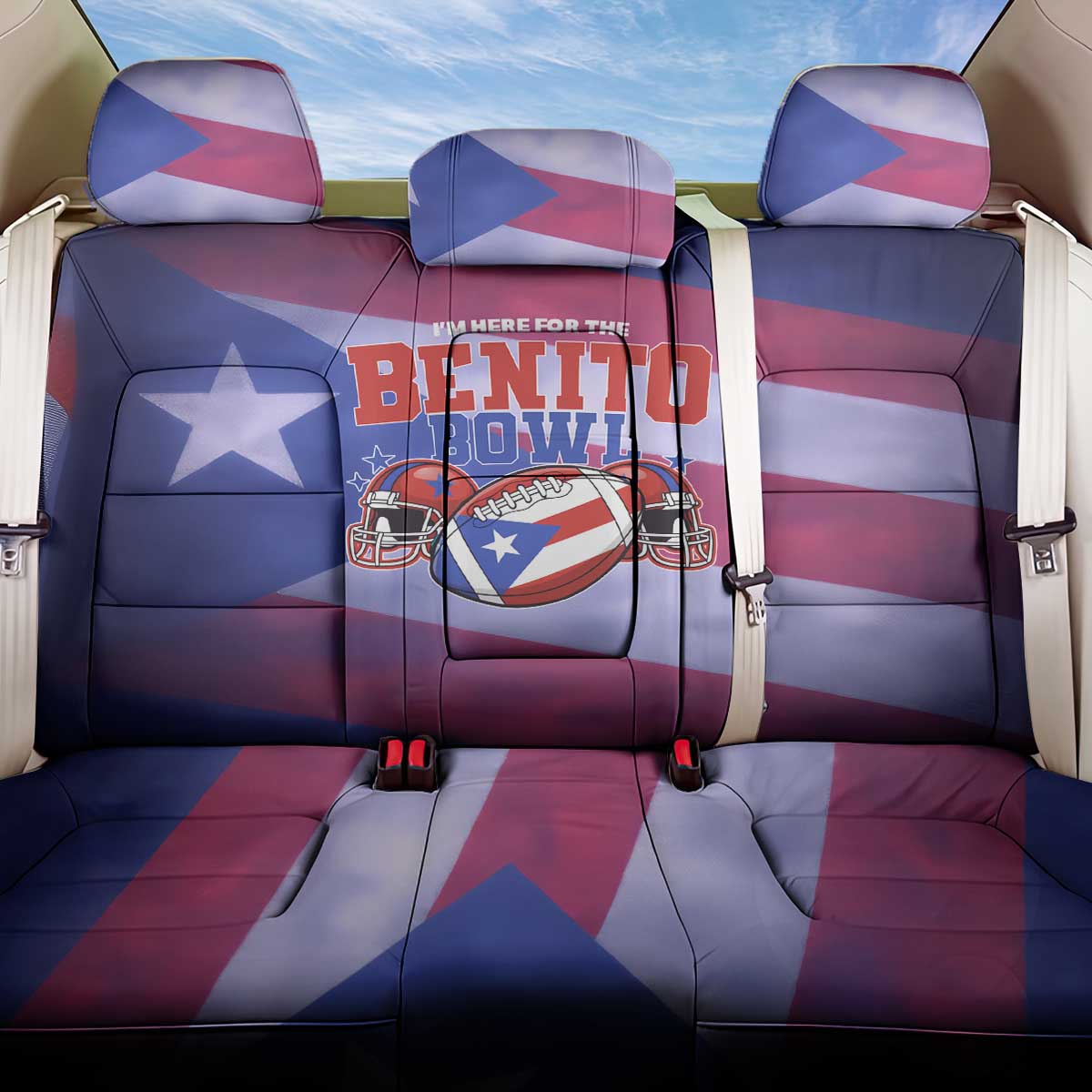 Benito Bowl Fan Gear Back Car Seat Cover with Puerto Rican Flag Football Graphic