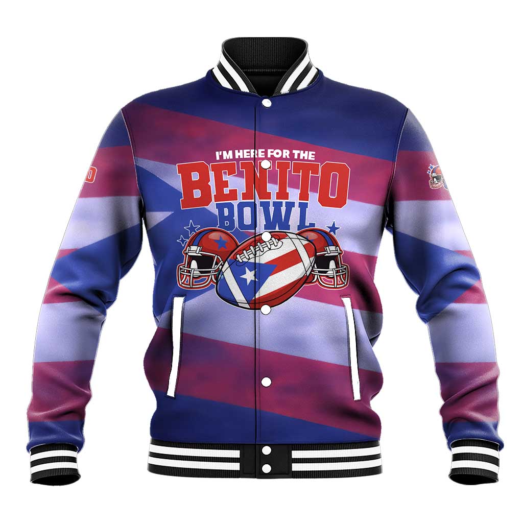 Benito Bowl Fan Gear Baseball Jacket with Puerto Rican Flag Football Graphic