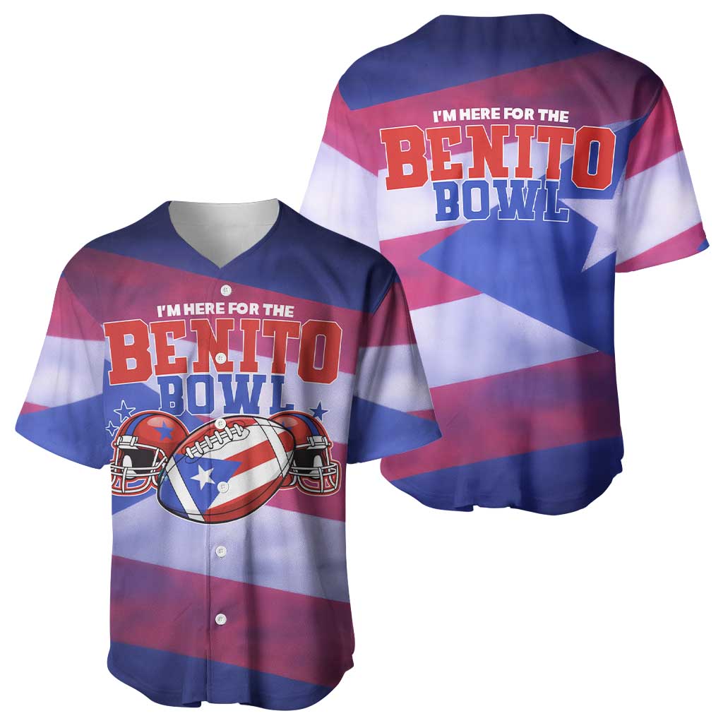 Benito Bowl Fan Gear Baseball Jersey with Puerto Rican Flag Football Graphic