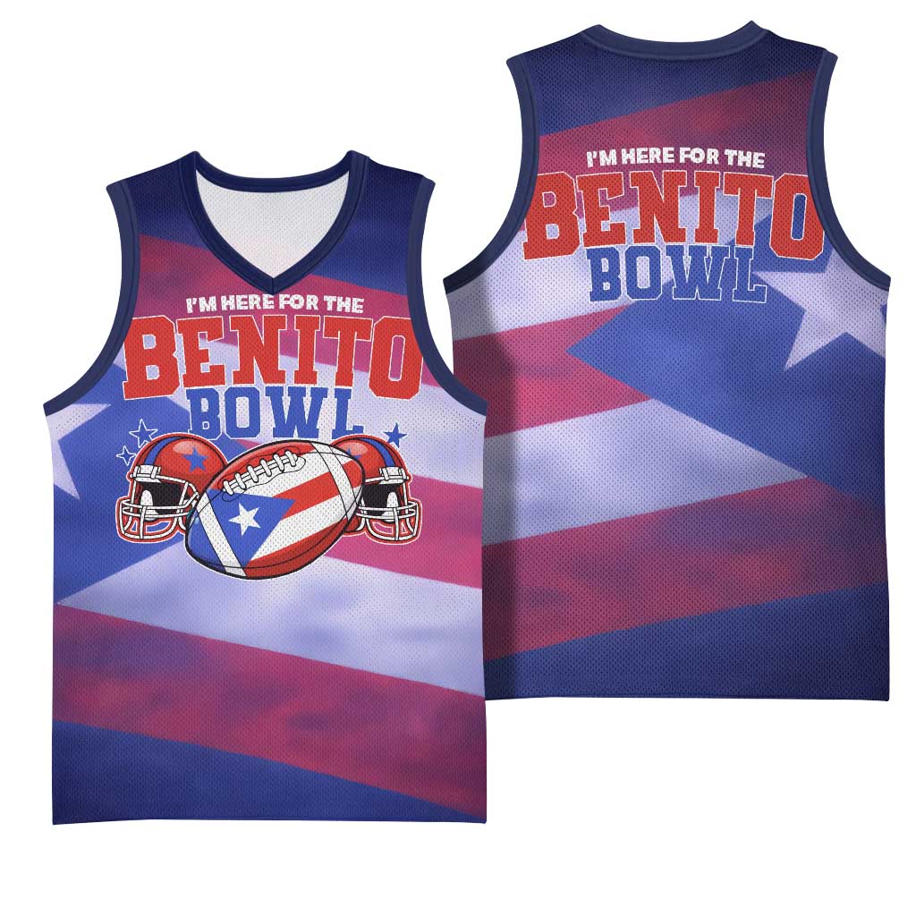 Benito Bowl Fan Gear Basketball Jersey with Puerto Rican Flag Football Graphic