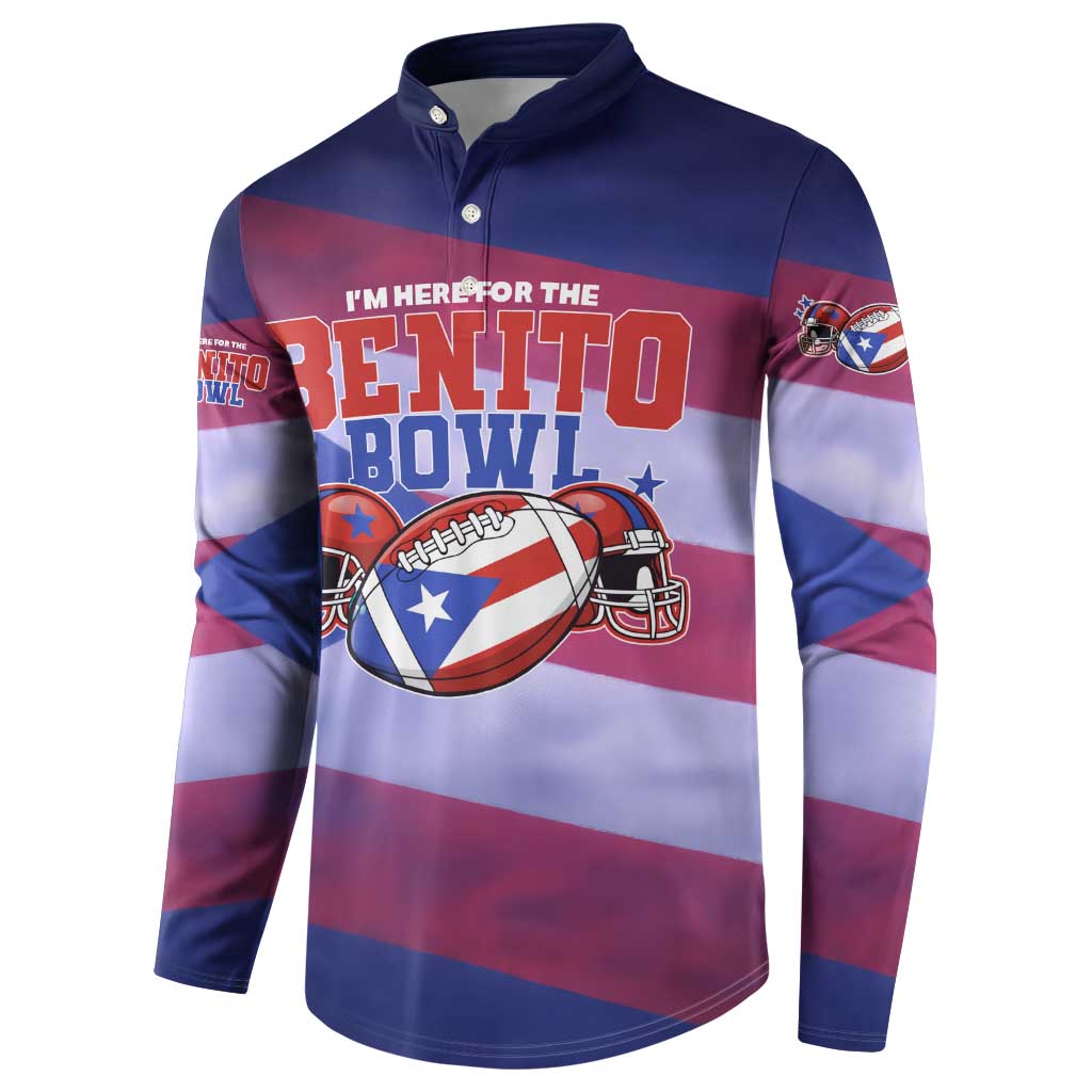 Benito Bowl Fan Gear Button Sweatshirt with Puerto Rican Flag Football Graphic