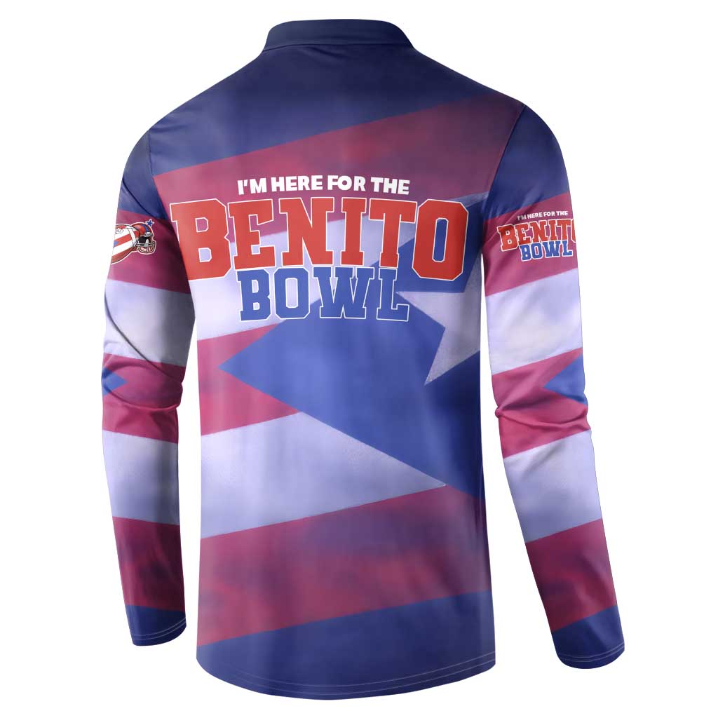 Benito Bowl Fan Gear Button Sweatshirt with Puerto Rican Flag Football Graphic